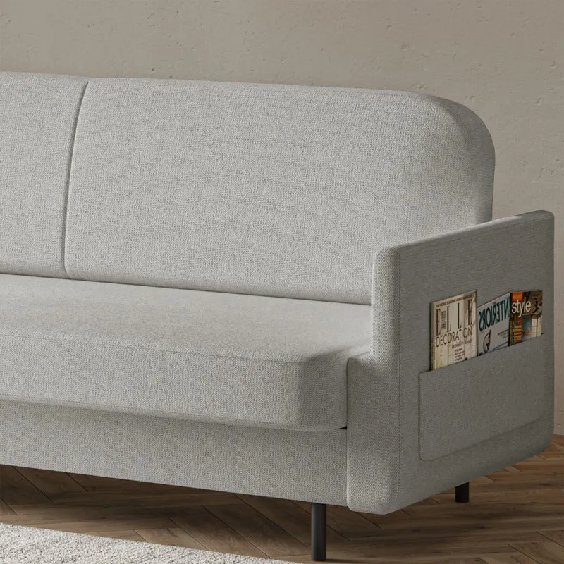 Dreisitziges ausklappbares Sofa Ovelio in hellgrauem, hydrophobem Chenille-Stoff