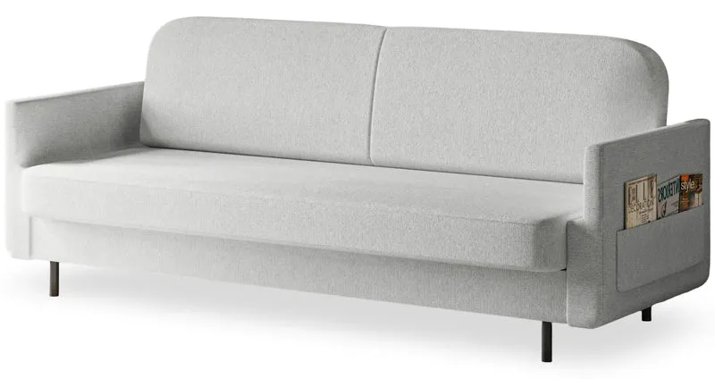 Dreisitziges ausklappbares Sofa Ovelio in hellgrauem, hydrophobem Chenille-Stoff