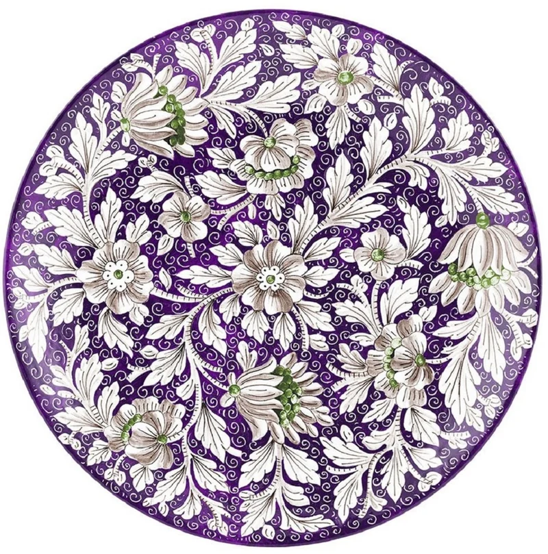 Casa Padrino Luxus Keramik Teller 6er Set Lila / Mehrfarbig Ø 40 cm - Handgefertigte & handbemalte Essteller mit Blumendesign - Hotel & Restaurant Accessoires - Luxus Qualität - Made in Italy