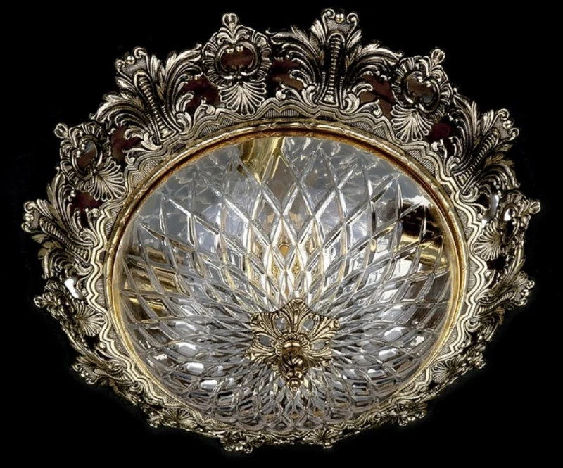 Casa Padrino Luxus Barock Deckenleuchte Antik Messing Ø 47 x H. 21 cm - Runde Barockstil Deckenlampe - Barock Leuchten