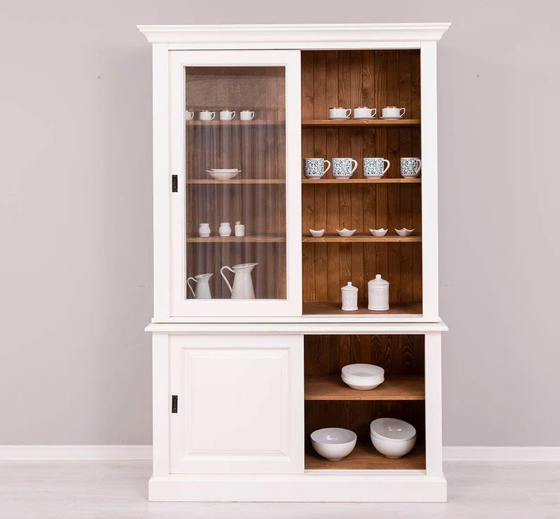 Buffetschrank mit Schiebetüren | Geschirrschrank | Vitrine | 2-teilig