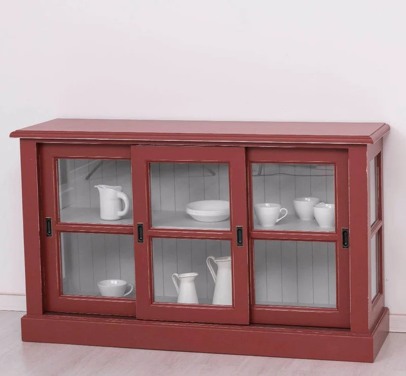 Vitrine | Kommode aus Massivholz mit Schiebetüren | Geschirrschrank