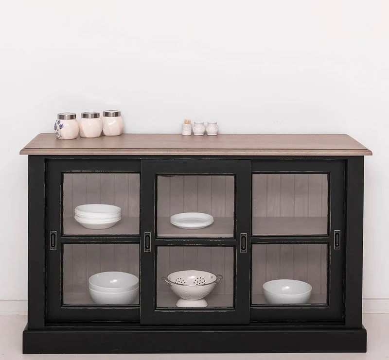 Vitrine | Kommode aus Massivholz mit Schiebetüren | Geschirrschrank