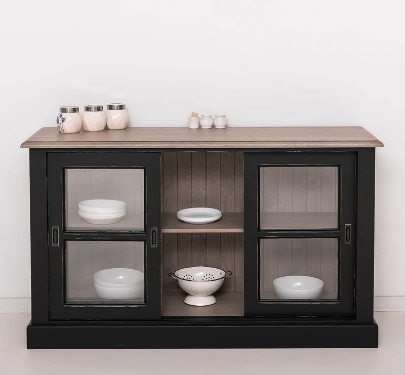 Vitrine | Kommode aus Massivholz mit Schiebetüren | Geschirrschrank