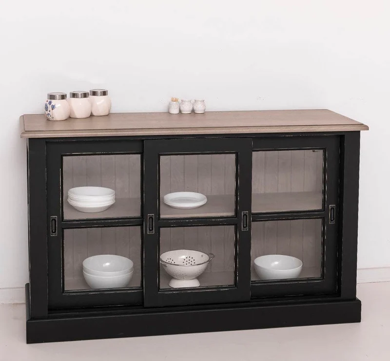Vitrine | Kommode aus Massivholz mit Schiebetüren | Geschirrschrank