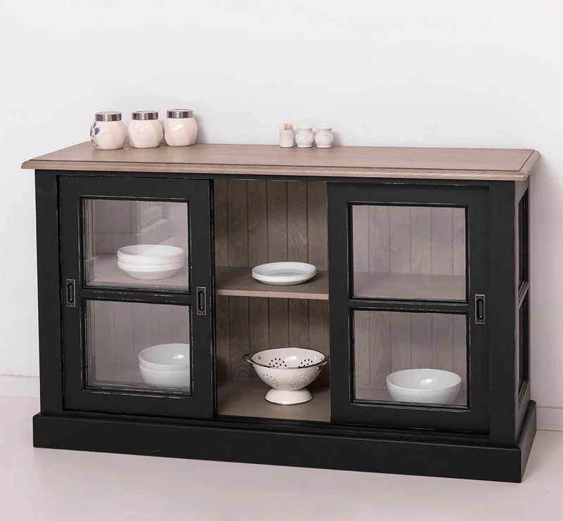 Vitrine | Kommode aus Massivholz mit Schiebetüren | Geschirrschrank