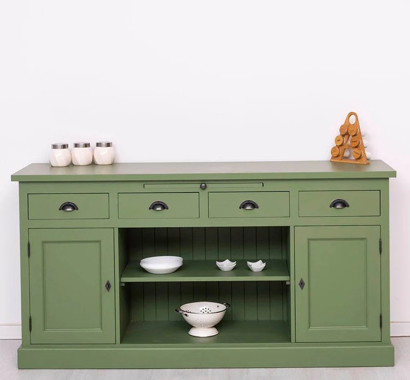 Sideboard aus Massivholz mit 4 Schubladen und 2 Türen und mittigem Auszug