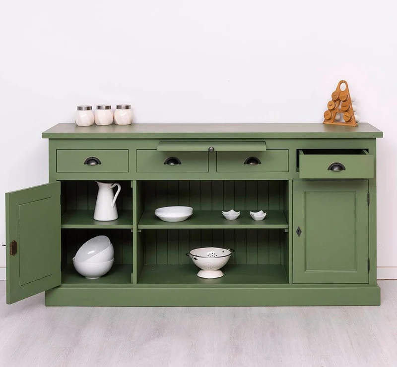 Sideboard aus Massivholz mit 4 Schubladen und 2 Türen und mittigem Auszug