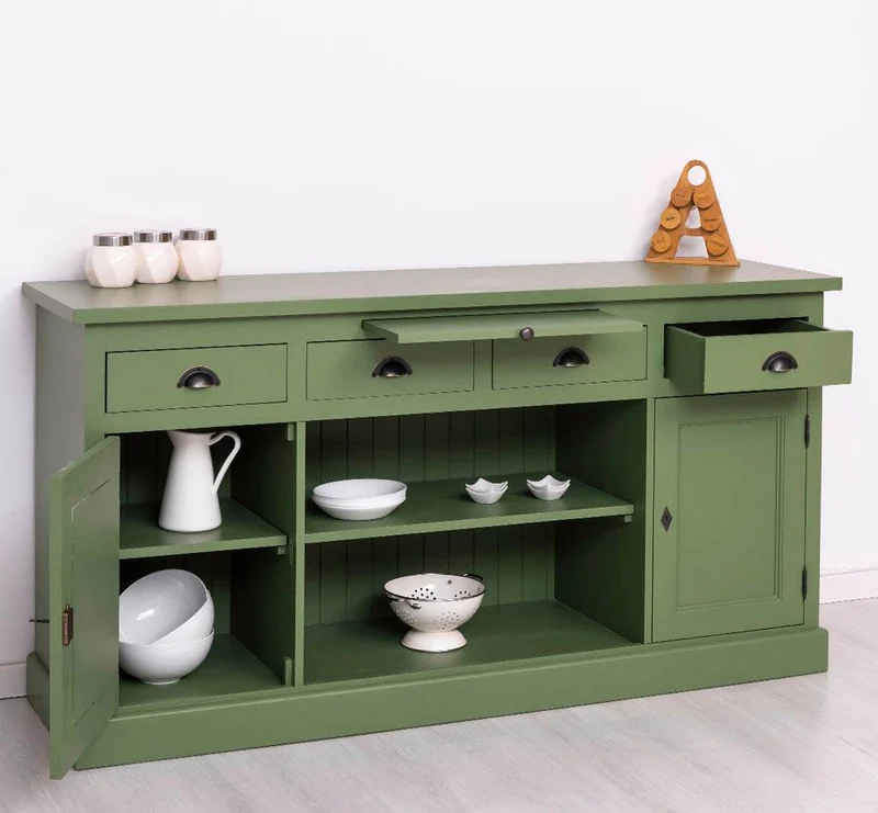 Sideboard aus Massivholz mit 4 Schubladen und 2 Türen und mittigem Auszug