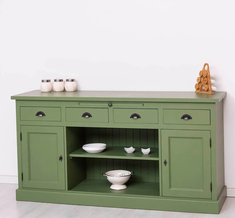 Sideboard aus Massivholz mit 4 Schubladen und 2 Türen und mittigem Auszug