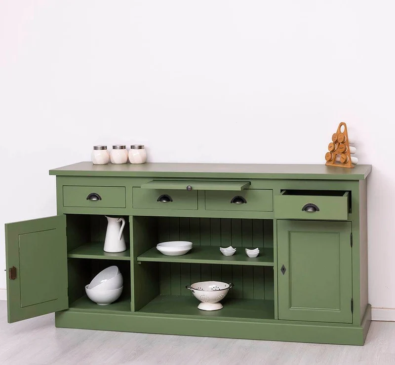 Sideboard aus Massivholz mit 4 Schubladen und 2 Türen und mittigem Auszug