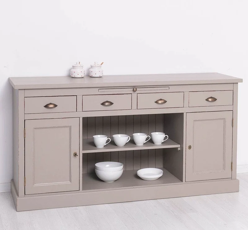 Sideboard aus Massivholz mit 4 Schubladen und 2 Türen und mittigem Auszug