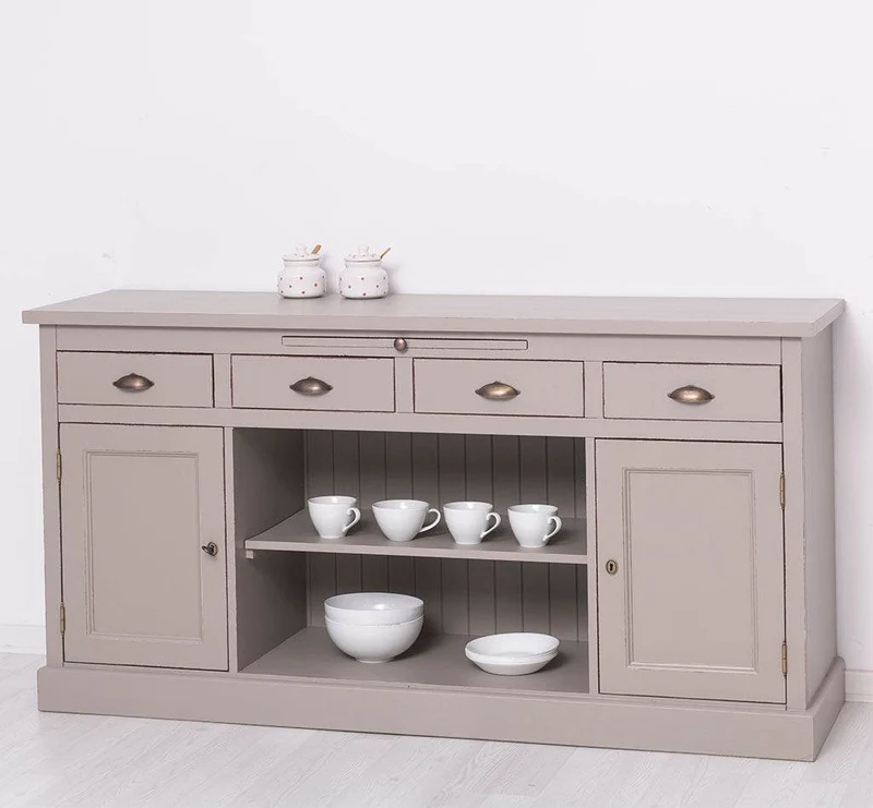 Sideboard aus Massivholz mit 4 Schubladen und 2 Türen und mittigem Auszug