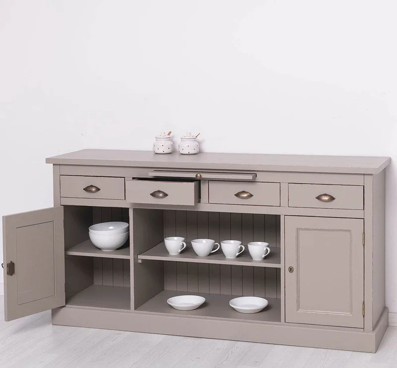 Sideboard aus Massivholz mit 4 Schubladen und 2 Türen und mittigem Auszug