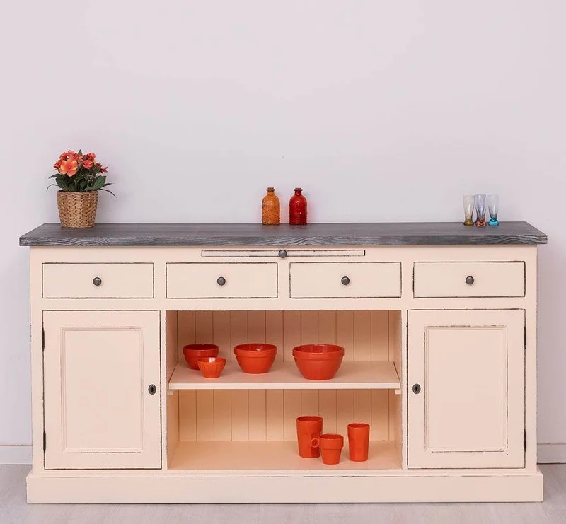 Sideboard aus Massivholz mit 4 Schubladen und 2 Türen und mittigem Auszug