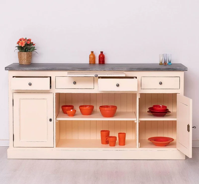 Sideboard aus Massivholz mit 4 Schubladen und 2 Türen und mittigem Auszug