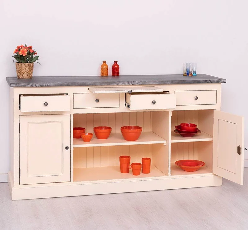 Sideboard aus Massivholz mit 4 Schubladen und 2 Türen und mittigem Auszug