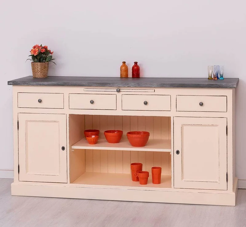Sideboard aus Massivholz mit 4 Schubladen und 2 Türen und mittigem Auszug