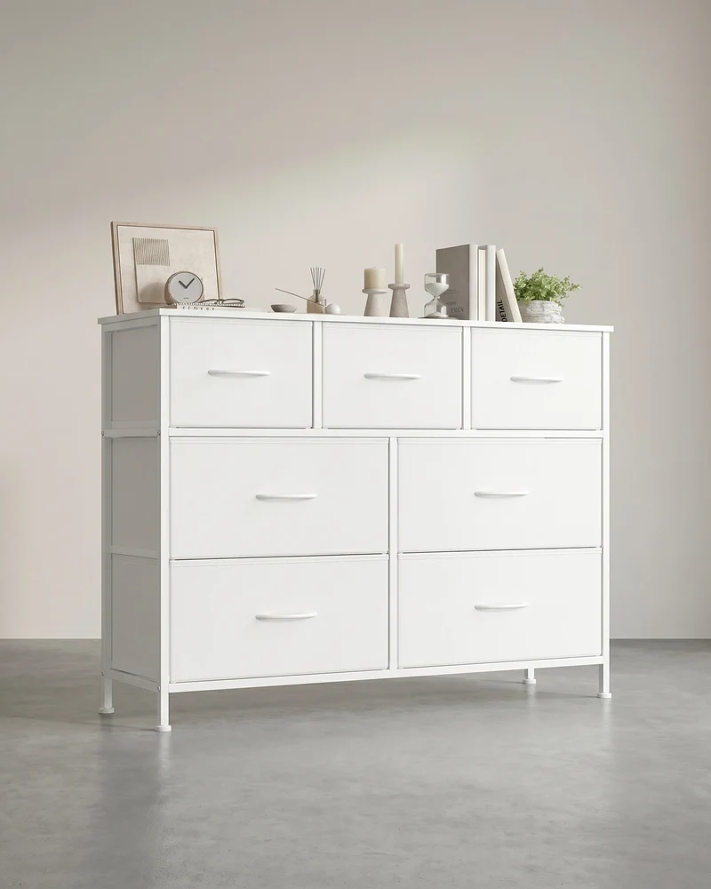 Großes Sideboard Mit 7 Stoffschubladen - Stahlrahmen - Für Schlafzimmer Oder Wohnzimmer