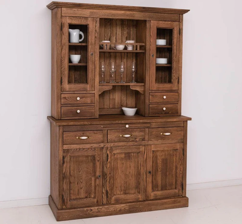Küchen- und Buffetschrank aus massiver Eiche | Geschirrschrank mit 7 Schubladen und 5 Türen