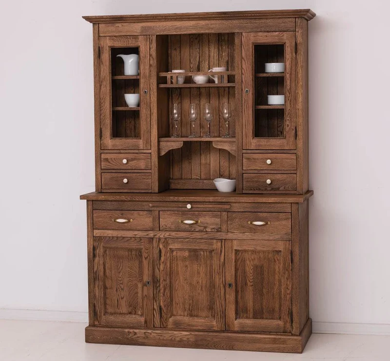 Küchen- und Buffetschrank aus massiver Eiche | Geschirrschrank mit 7 Schubladen und 5 Türen