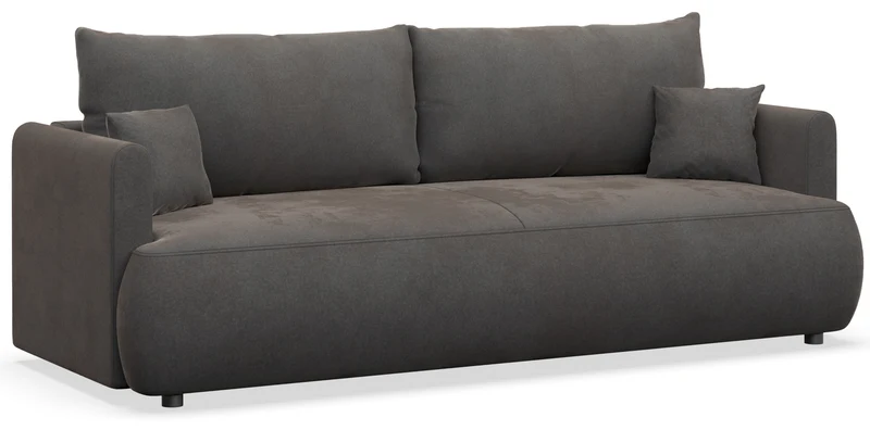 Dreisitziges ausklappbares Sofa Ovo Mini mit Stauraum, dunkelgrauer, pflegeleichter Samtvelours