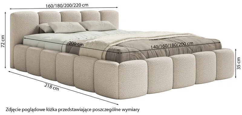 Polsterbett 140x200 cm Cloudy Low mit Stauraum, hellbeige Bouclé, Metallrahmen
