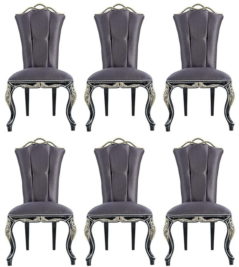 Casa Padrino Luxus Barock Esszimmerstuhl Set Lila / Schwarz / Gold - Handgefertigtes Küchen Stühle 6er Set - Barock Esszimmer Möbel - Edel & Prunkvoll