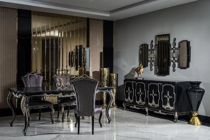 Casa Padrino Luxus Barock Esszimmerstuhl Set Lila / Schwarz / Gold - Handgefertigtes Küchen Stühle 6er Set - Barock Esszimmer Möbel - Edel & Prunkvoll