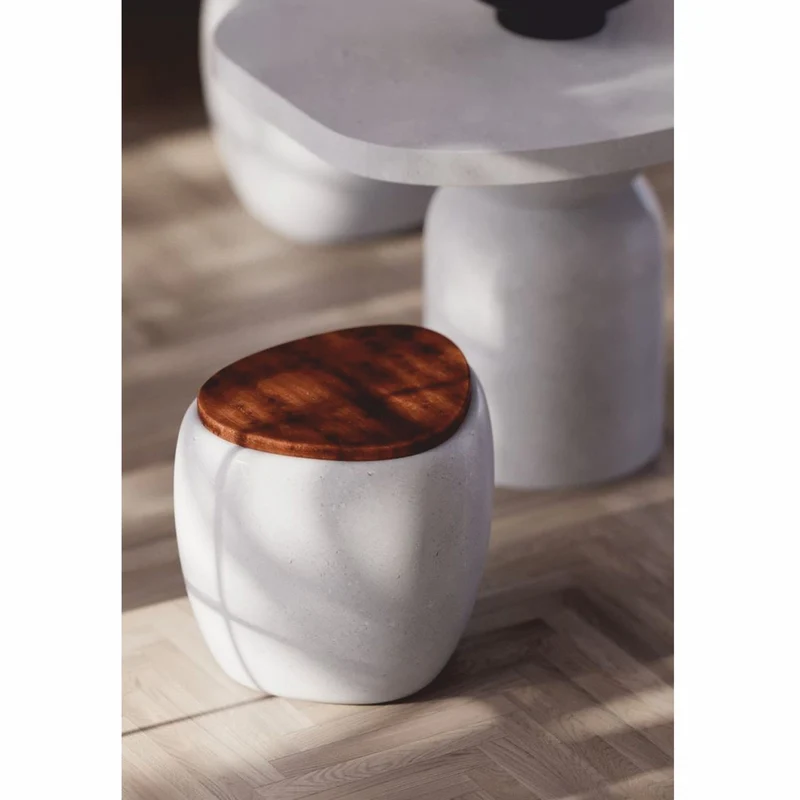Casa Padrino Luxus Hocker Weiß / Dunkelbraun 55 x 48 x H. 47 cm - Beton Möbel