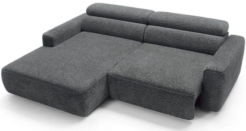 Ecksofa Fando mit elektrisch ausziehbarem Sitz, L-förmig, linke Seite, dunkelgrauer Chenille-Bezug