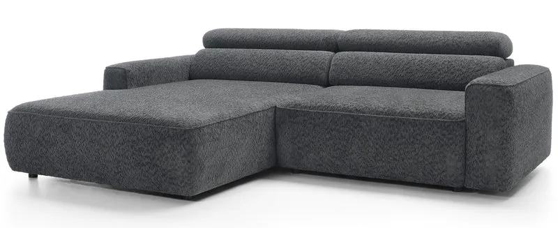 Ecksofa Fando mit elektrisch ausziehbarem Sitz, L-förmig, linke Seite, dunkelgrauer Chenille-Bezug
