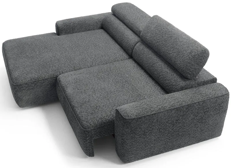 Ecksofa Fando mit elektrisch ausziehbarem Sitz, L-förmig, linke Seite, dunkelgrauer Chenille-Bezug