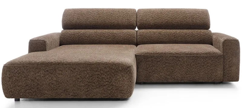 Ecksofa Fando mit elektrisch ausziehbarem Sitz, L-förmig, linksseitig, brauner Chenille-Bezug