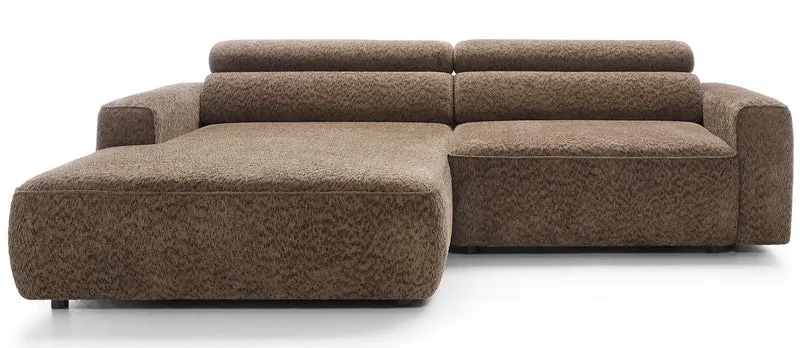 Ecksofa Fando mit elektrisch ausziehbarem Sitz, L-förmig, linksseitig, brauner Chenille-Bezug