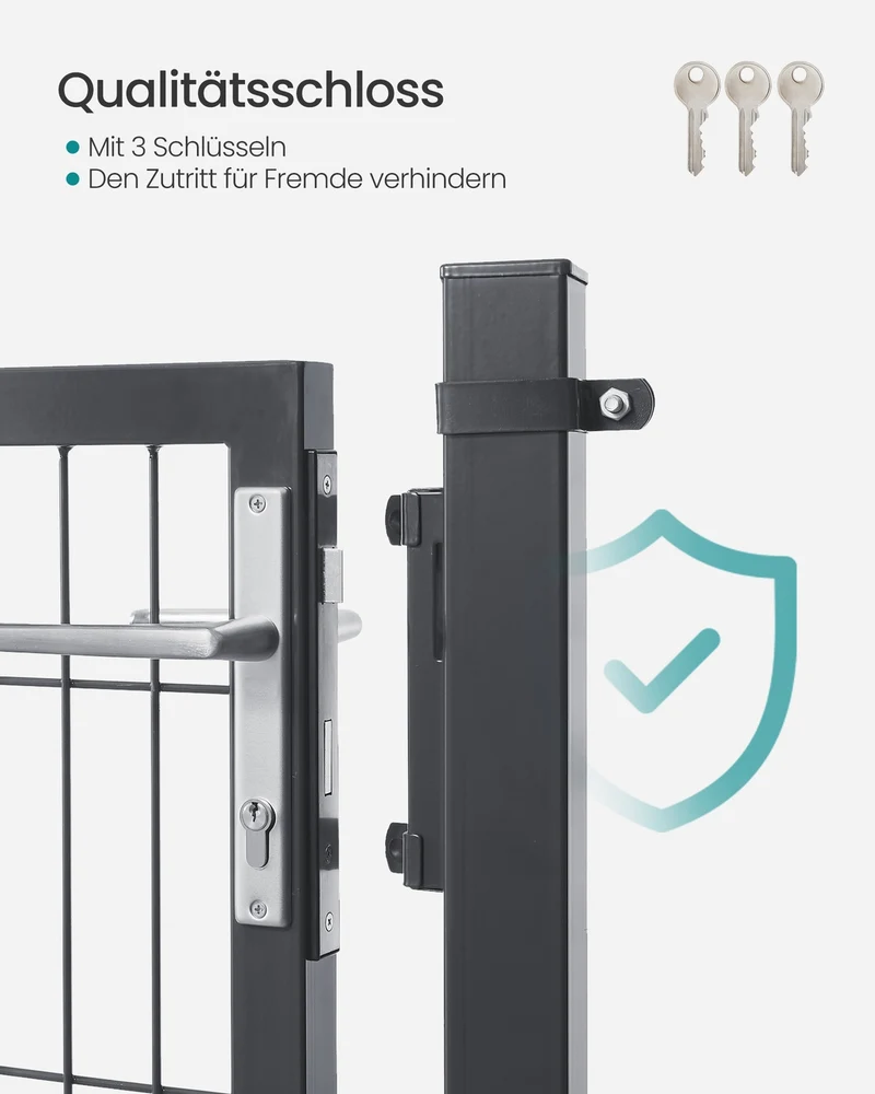 Abschließbares Gartentor 106x180 - Verzinkter Stahl - Mit Schlüsselschloss Und Aluminiumzylinder