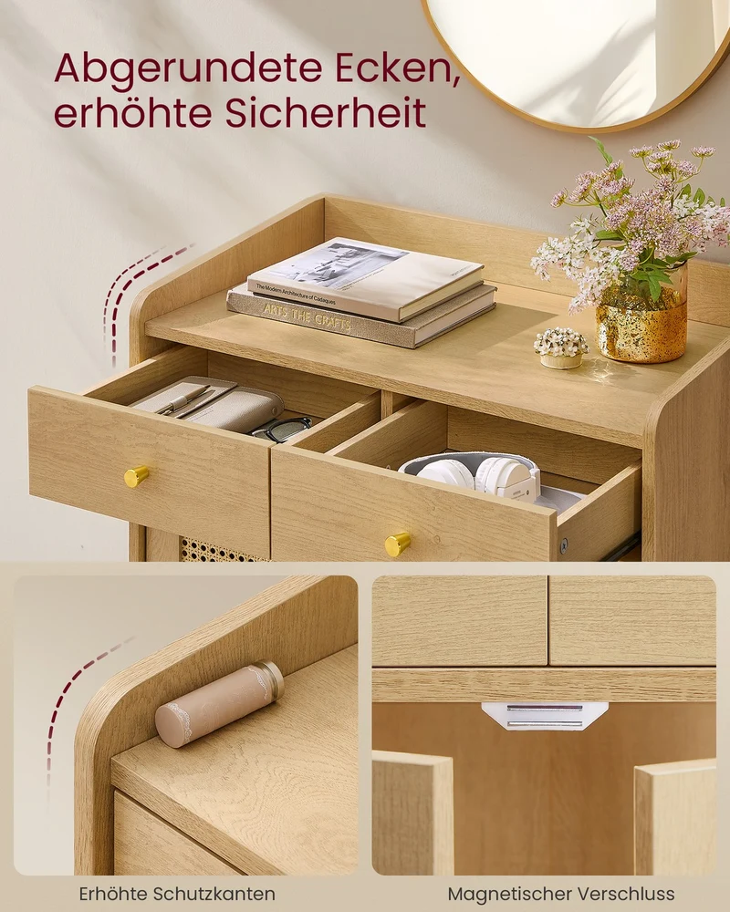 Sideboard Bohoven - Mit Rattan-Optik-Türen - Für Wohnzimmer, Flur Oder Schlafzimmer