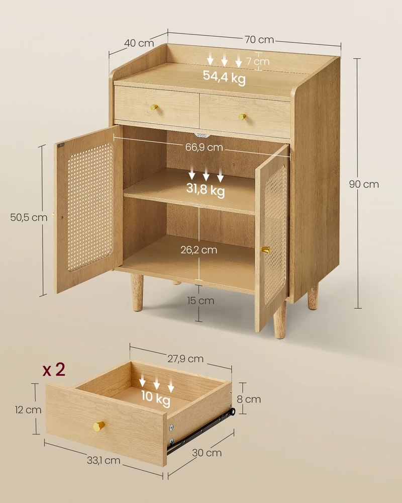 Sideboard Bohoven - Mit Rattan-Optik-Türen - Für Wohnzimmer, Flur Oder Schlafzimmer