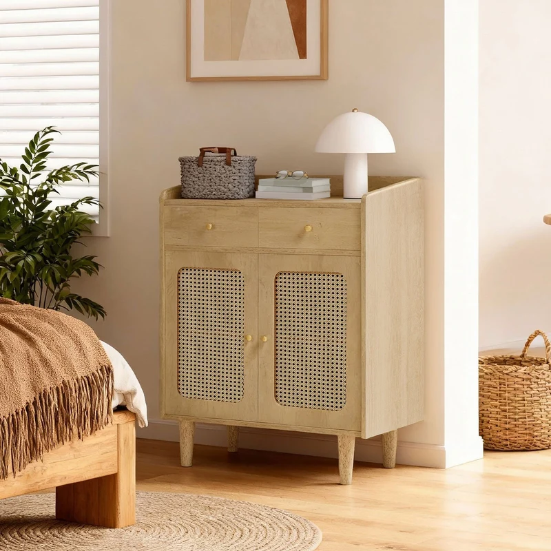 Sideboard Bohoven - Mit Rattan-Optik-Türen - Für Wohnzimmer, Flur Oder Schlafzimmer