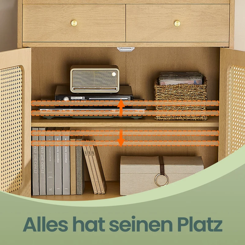 Sideboard Bohoven - Mit Rattan-Optik-Türen - Für Wohnzimmer, Flur Oder Schlafzimmer