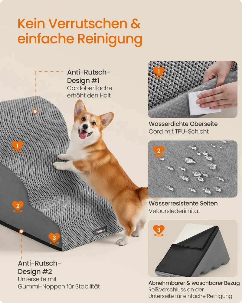 Hundetreppe - 3 Stufen - Rutschfester Bezug - Für Bett Und Sofa