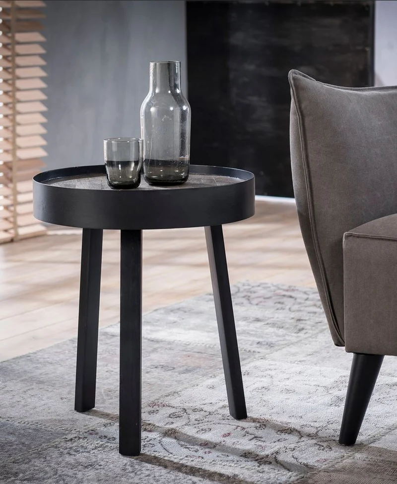 Beistelltisch TECA 45 runde Tischplatte Teak greywashed