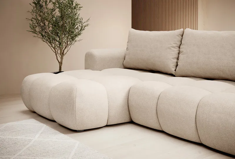 Ecksofa mit Schlaffunktion Ombo, beige, L-Form, mit Stauraum, aus leicht zu reinigendem Flechtstoff, linksseitig