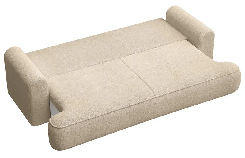 Dreisitziges ausklappbares Sofa Ovo mit Stauraum, hellbeige Chenille