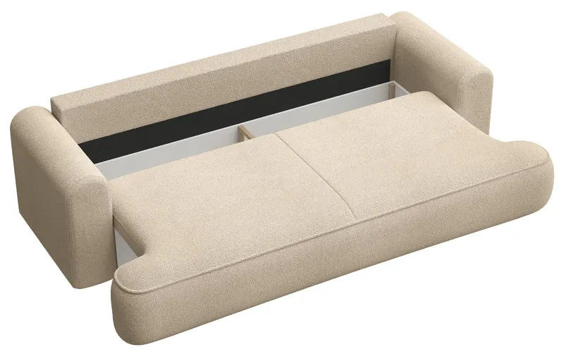 Dreisitziges ausklappbares Sofa Ovo mit Stauraum, hellbeige Chenille