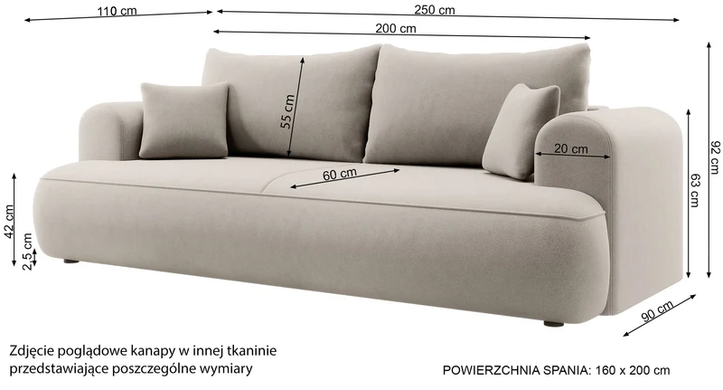 Dreisitziges ausklappbares Sofa Ovo mit Stauraum, hellbeige Chenille