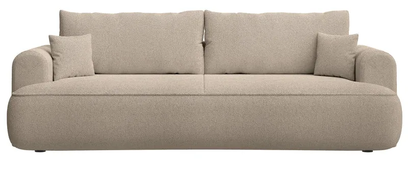 Dreisitziges ausklappbares Sofa Ovo mit Stauraum, hellbeige Chenille