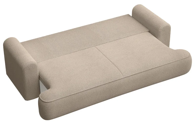 Dreisitziges ausklappbares Sofa Ovo mit Stauraum, beige Chenille