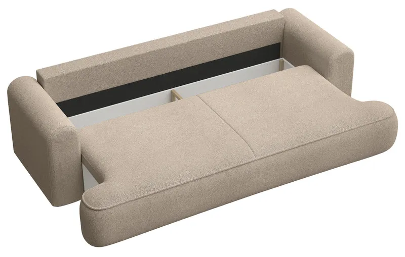 Dreisitziges ausklappbares Sofa Ovo mit Stauraum, beige Chenille