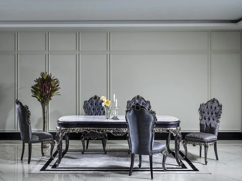 Casa Padrino Luxus Barock Esstisch Weiß / Blau / Gold - Handgefertigter Massivholz Esszimmertisch - Barock Esszimmer Möbel - Edel & Prunkvoll
